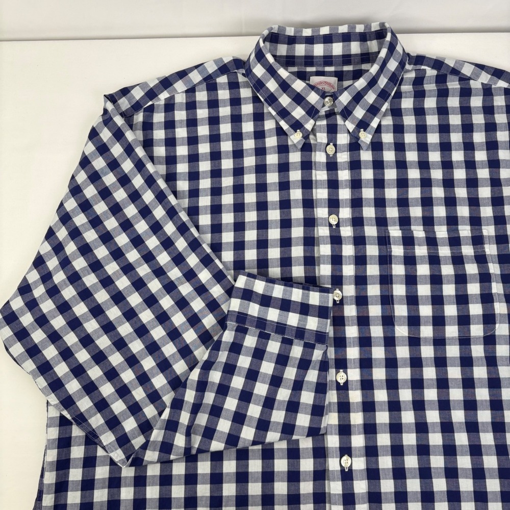 Brooks Brothers 346 Mens Blue White Gingham Check Button Down Cotton Shirt XL